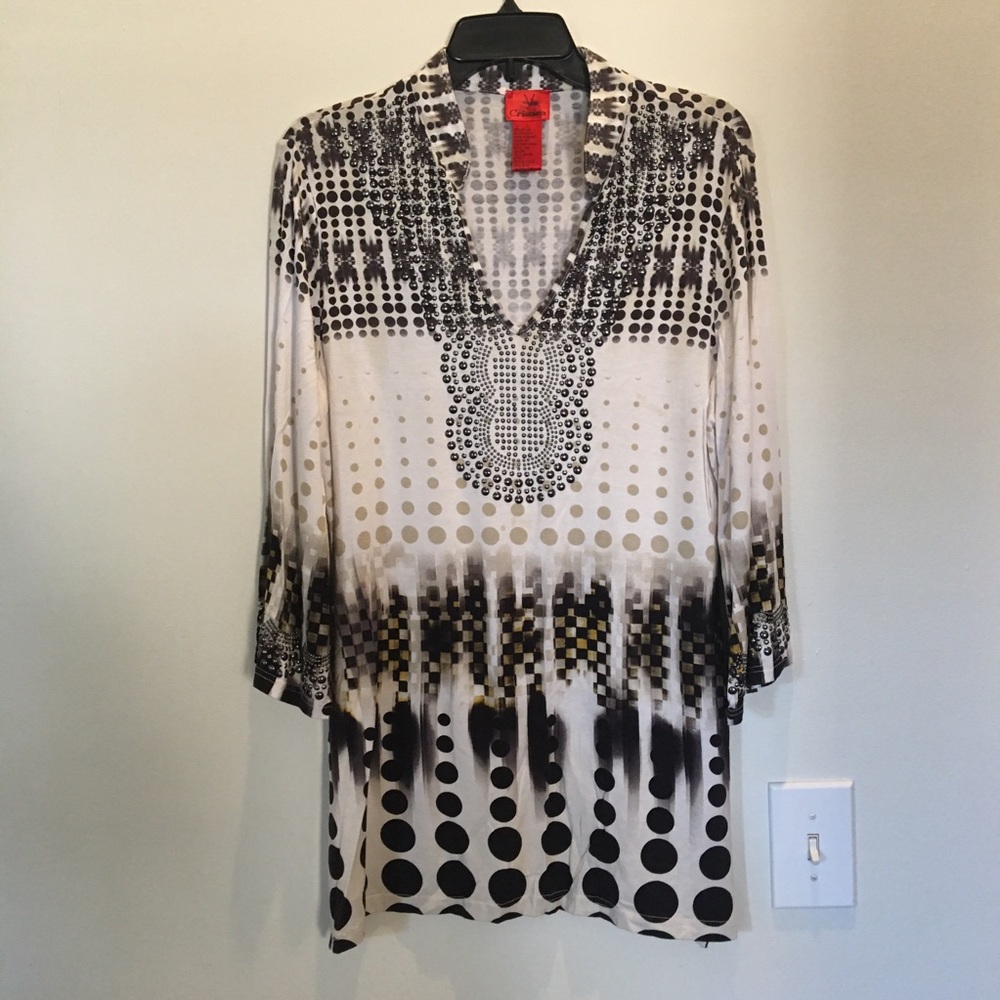 V Cristina Boho Embellished  Bell Sleeve L NWOT